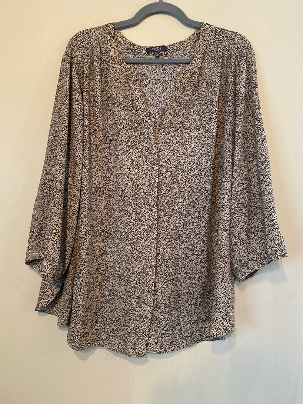 NYDJ Black and Cream Printed Button-Front Blouse
